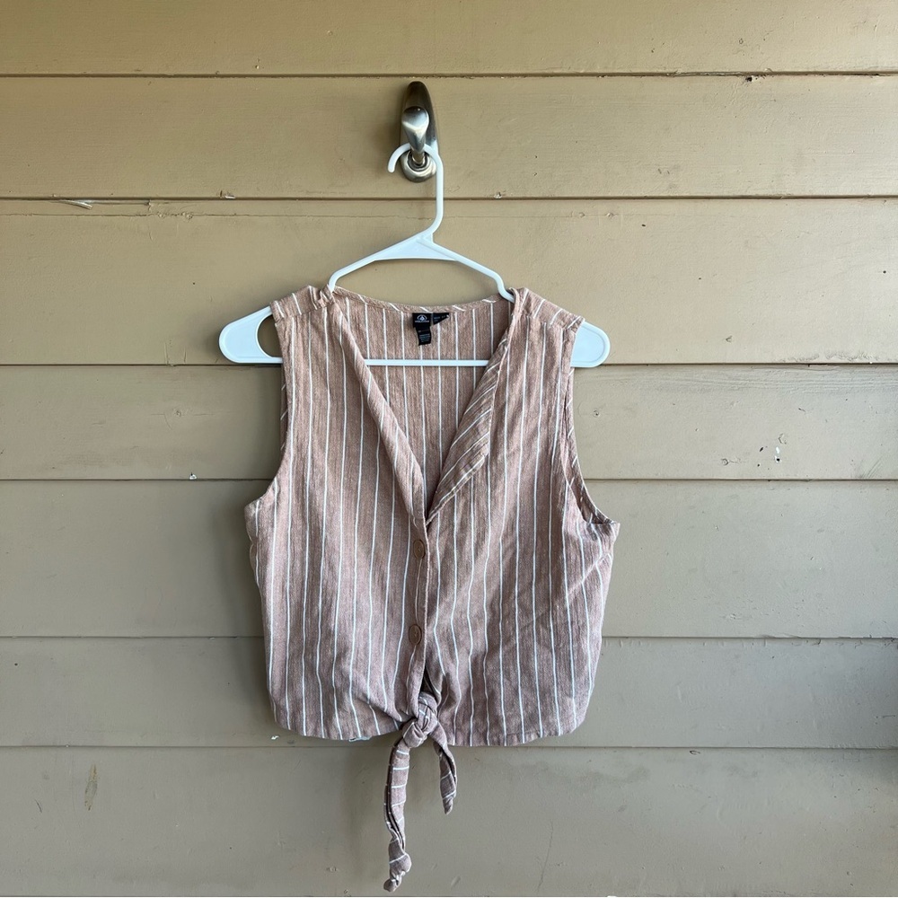 Volcom Striped Button Down Crop Top Size L